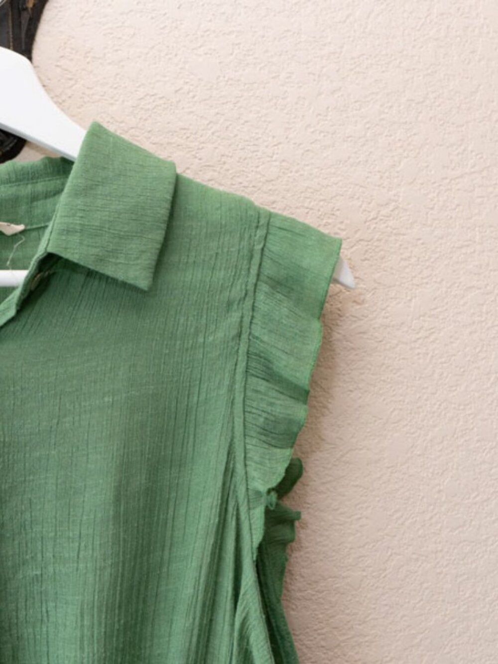 Parallel Skies Green Ruffle Sleeve Tie Front Blouse XL Button Up Boho Cottagecor - Picture 4 of 12